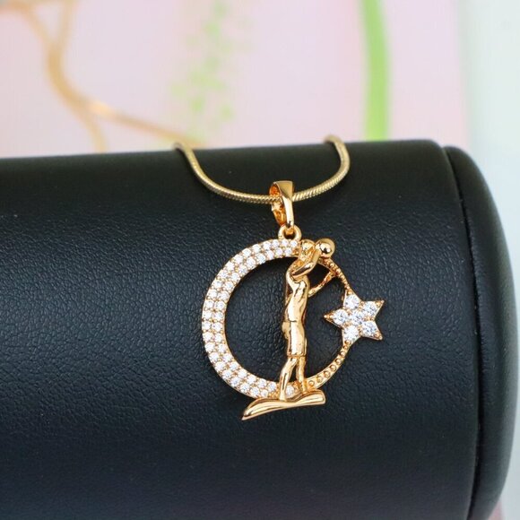 "Basketball Player Moon Star Rose Gold Pendant for Men & Women, XPPT1281 - Picture 4 of 12